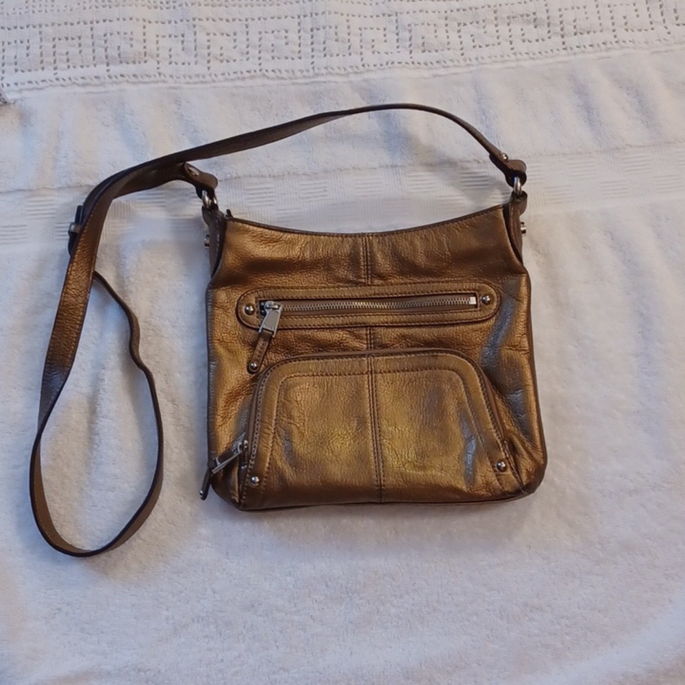 Tignanello leather crossbody handbag purse gold